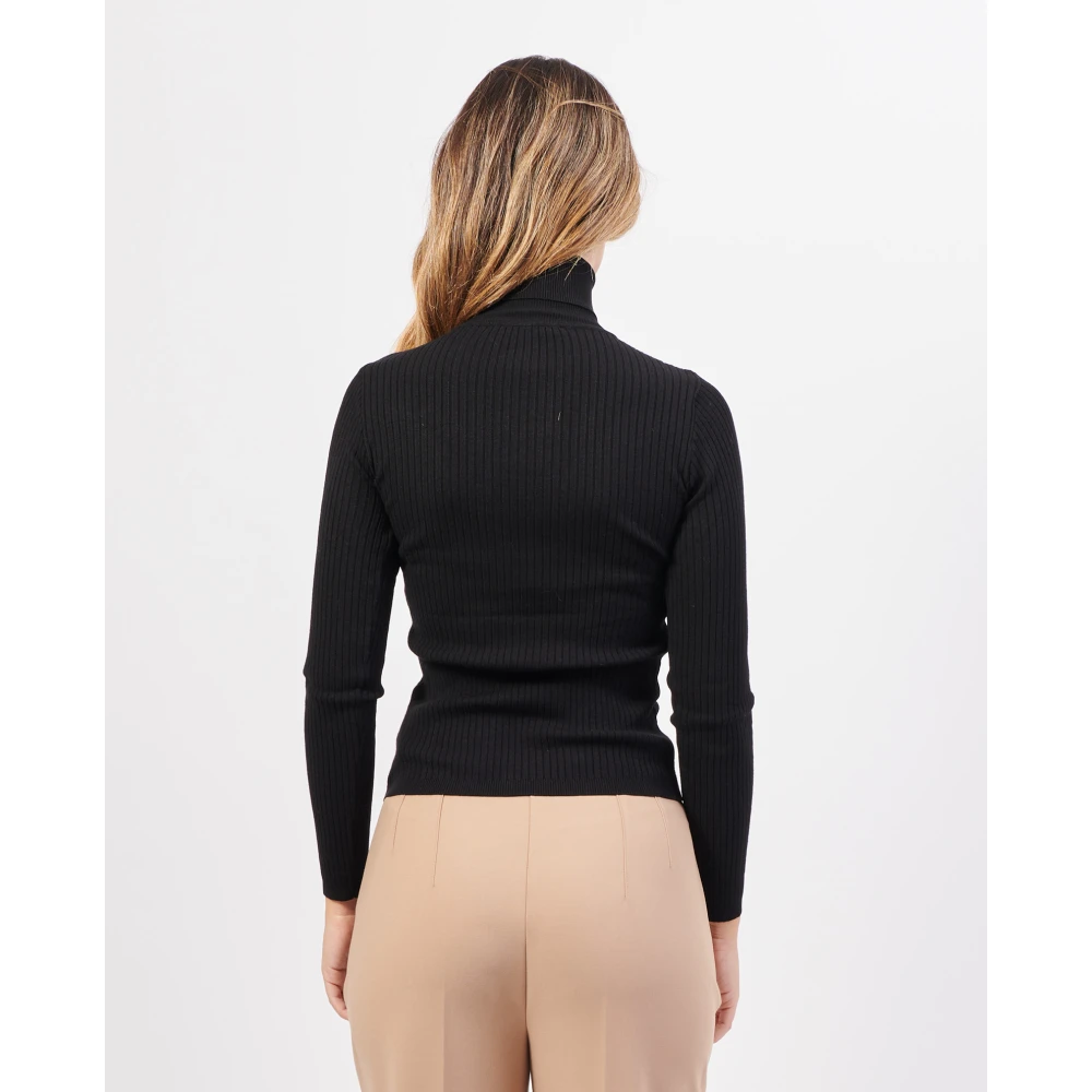 Gaudi Zwarte Geribbelde Trui met Lurex Details Black Dames