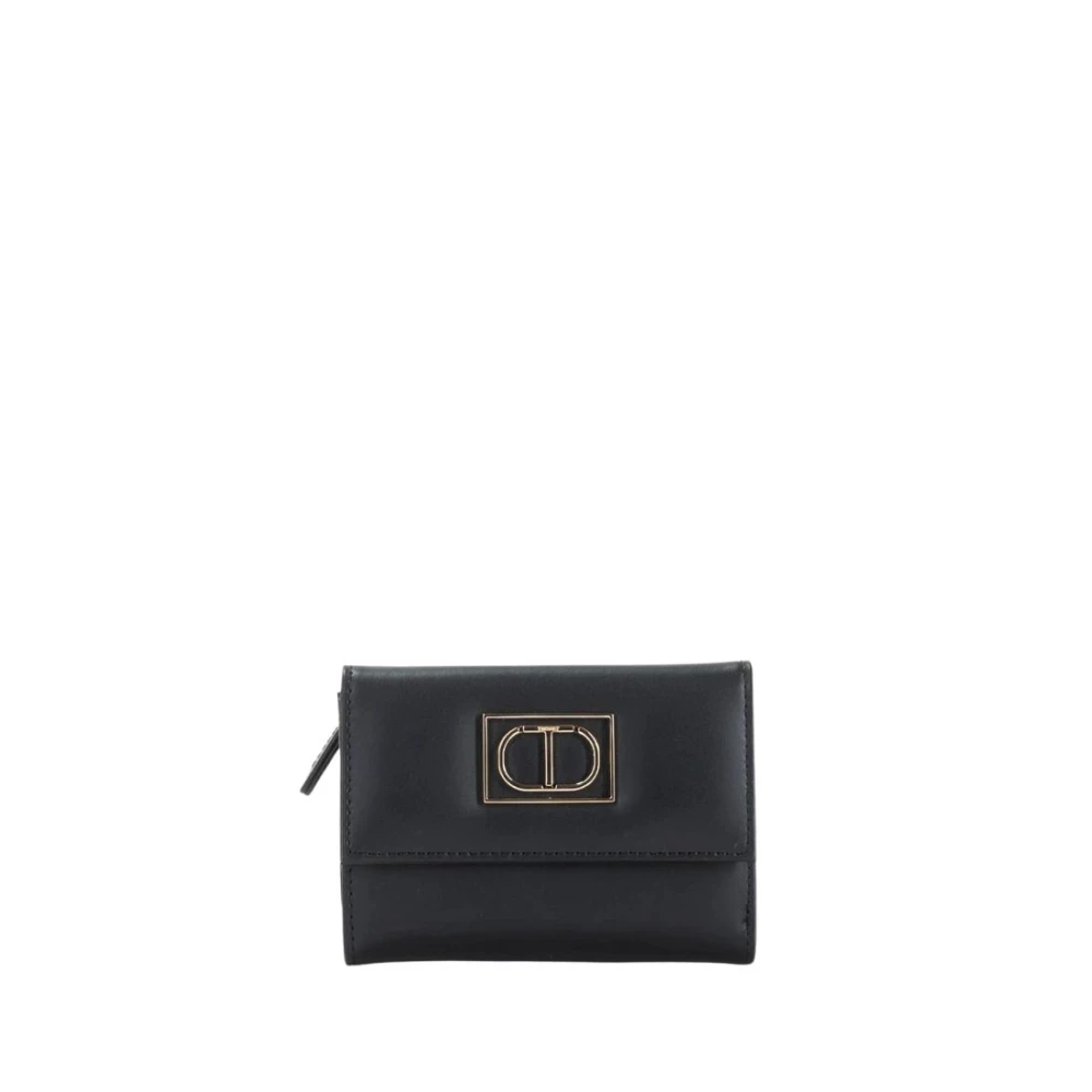 Twinset Portemonnee van glad leer met groot logo Black Dames