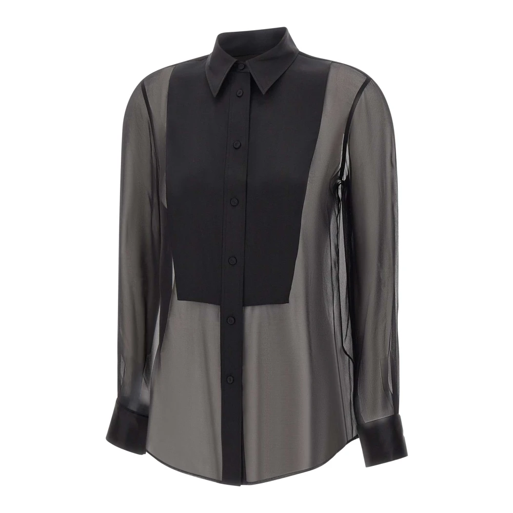 Filippa K Kvinno Svart Blusar & Skjortor Dam, L, Sheer Silk Tuxedo Shirt