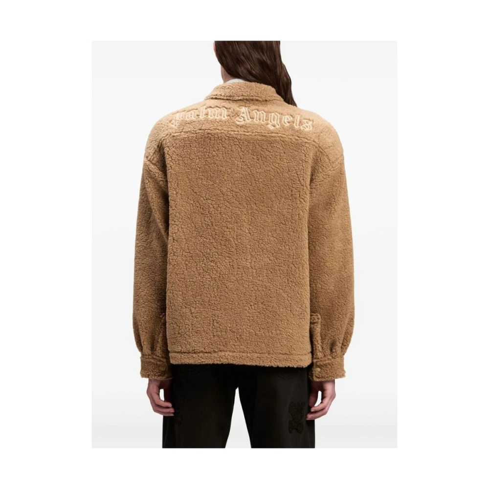 Palm Angels Bruine Fleece Geborduurde Jas Brown Heren