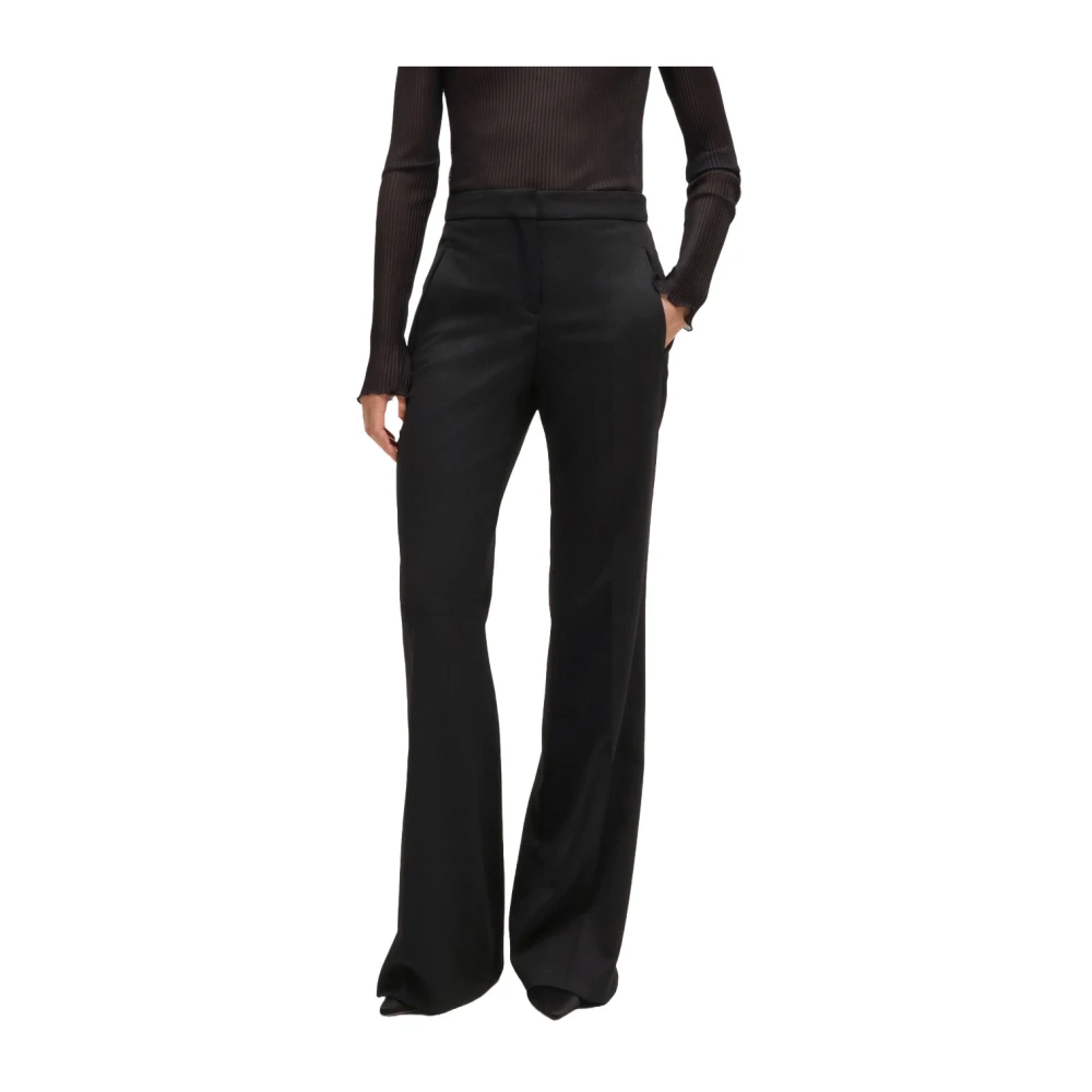 Hugo Boss Wijde Twill Wollen Broek Black Dames