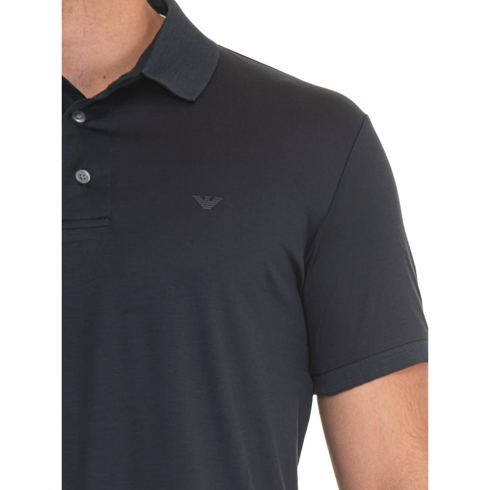 Emporio Armani Zachte stof poloshirt met adelaar logo Blue Heren