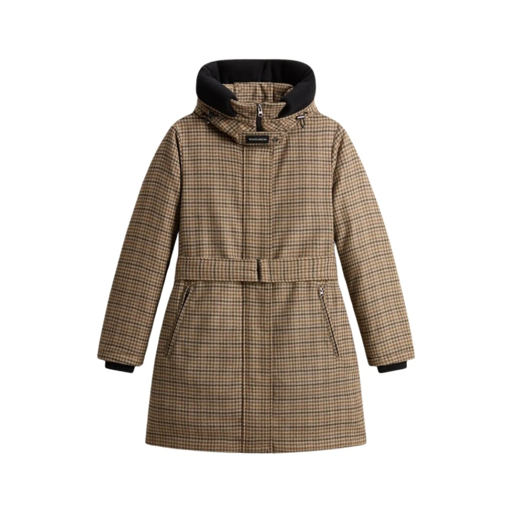 Woolrich Grön Pied De Poule Parka Jacka Brown, Dam