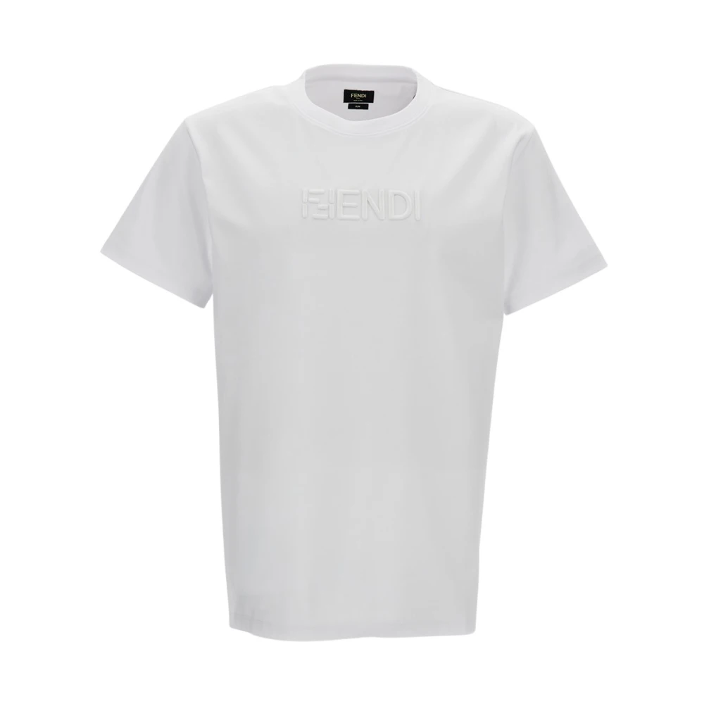 Fendi Mannelijk Wit Tops Heren, L, Katoen, T-Shirt Met Ronde Hals