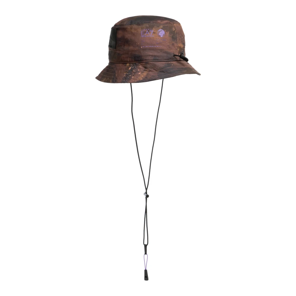 Emporio Armani EA7 Camouflage Trekkoord Hoed met Binnenzak Brown Dames