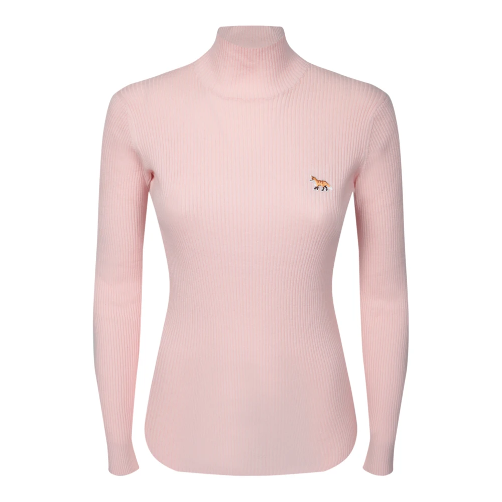 Maison Kitsuné Women's Pink Turtlenecks, L, Baby Fox Patch Turtleneck