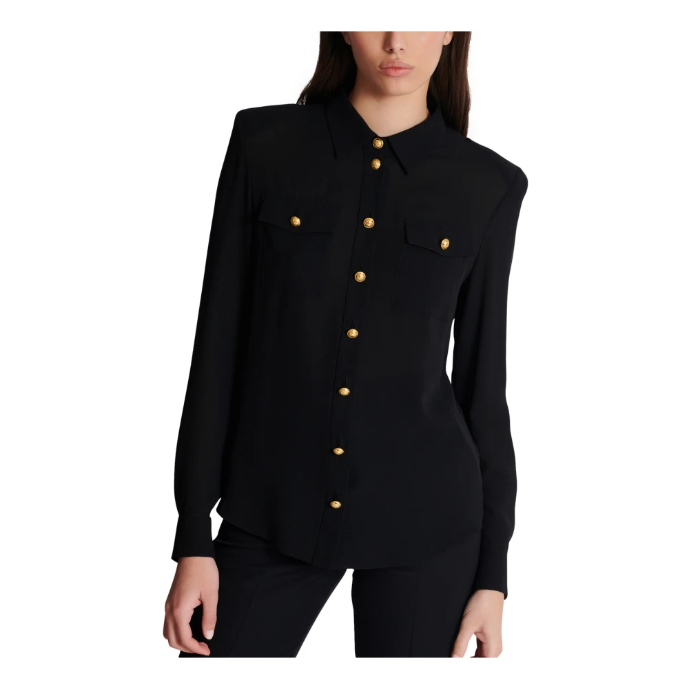 Balmain Crepe de chine overhemd Black Dames