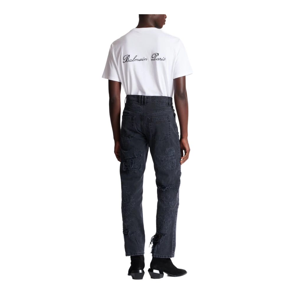 Balmain Straight Distressed Repaired Jeans Black Heren