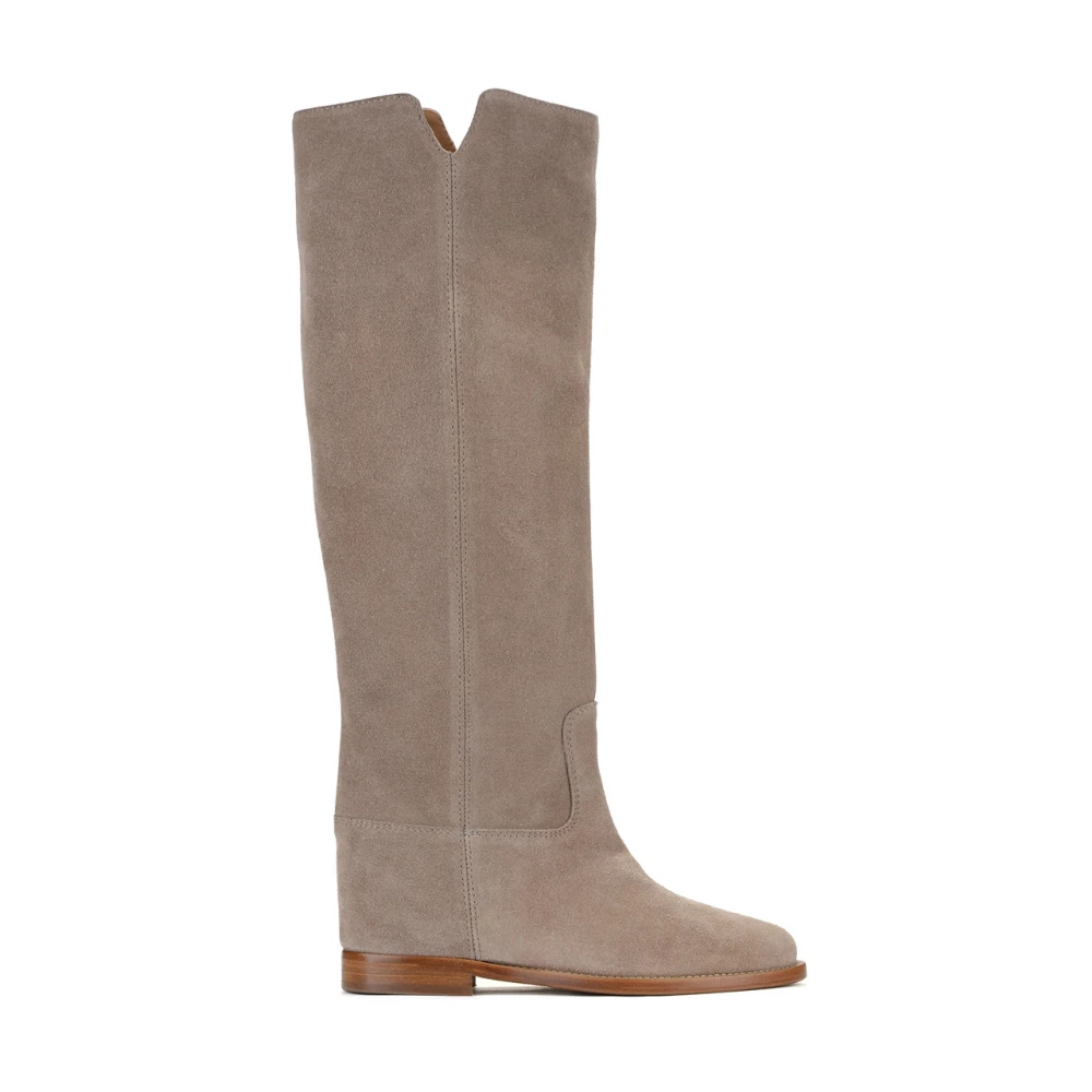 Via Roma 15 Taupe Mocka Kilboots Tillverkade i Italien Gray, Dam