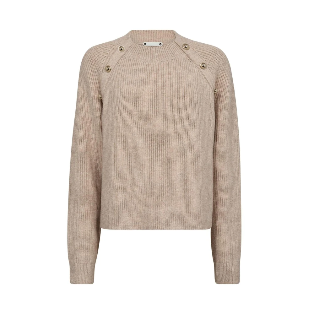 Co'Couture Ribgebreide trui met knoopdetails Beige Dames