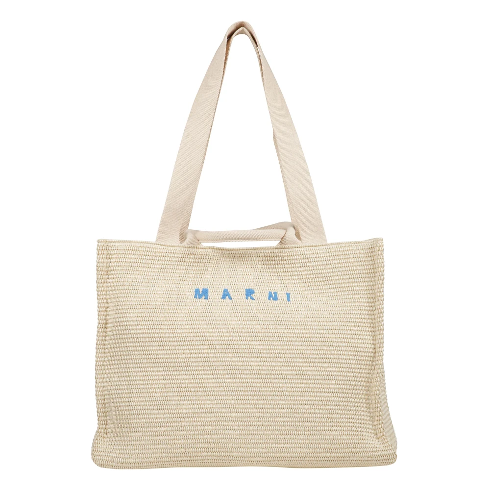 Marni Geweven Stro Tas Beige Dames