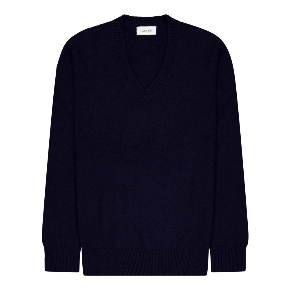 Laneus V-hals Merino Cashmere Trui Blue Heren