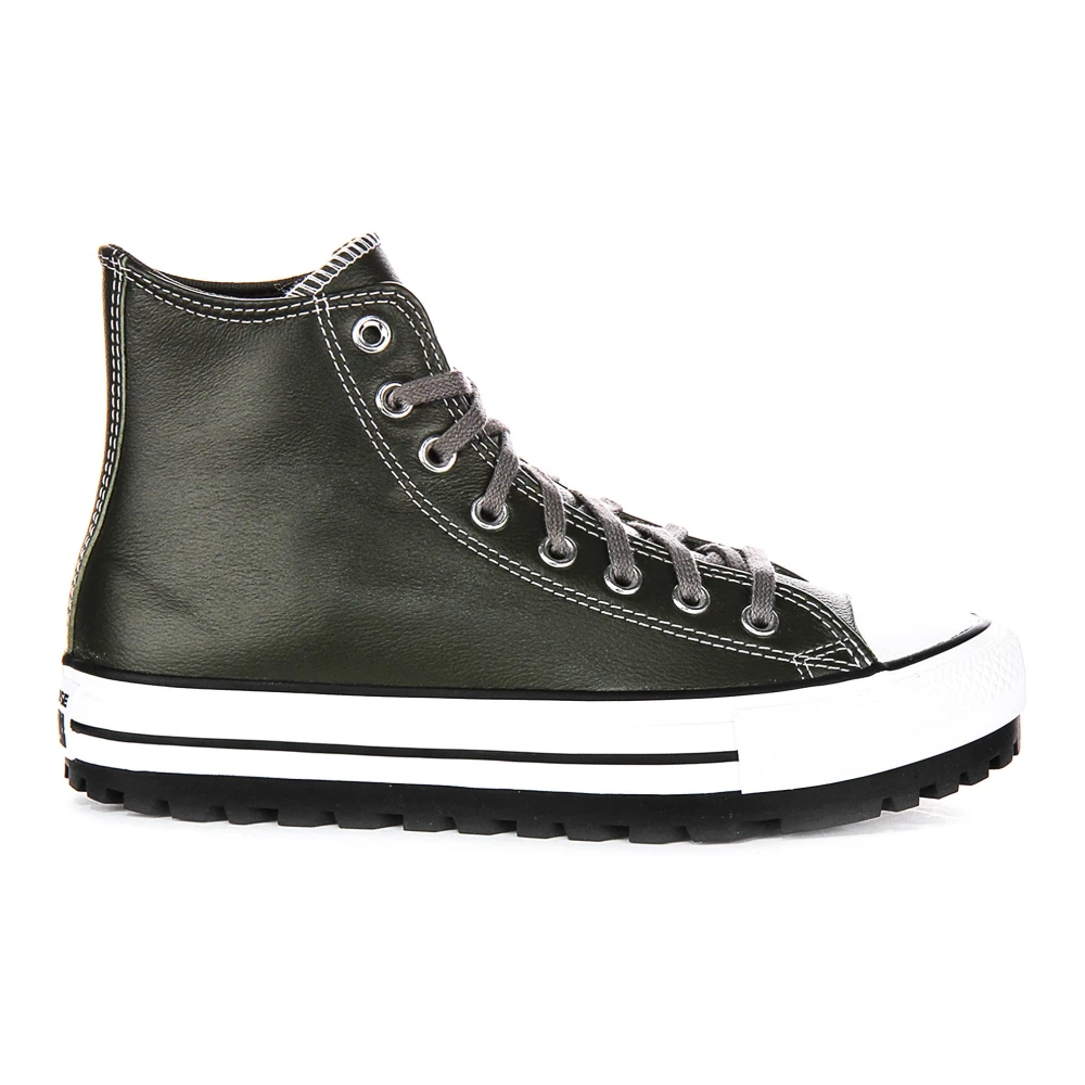 Converse Women's Green Sneakers, 8 Uk, City Trek Leather Trainers In Dark