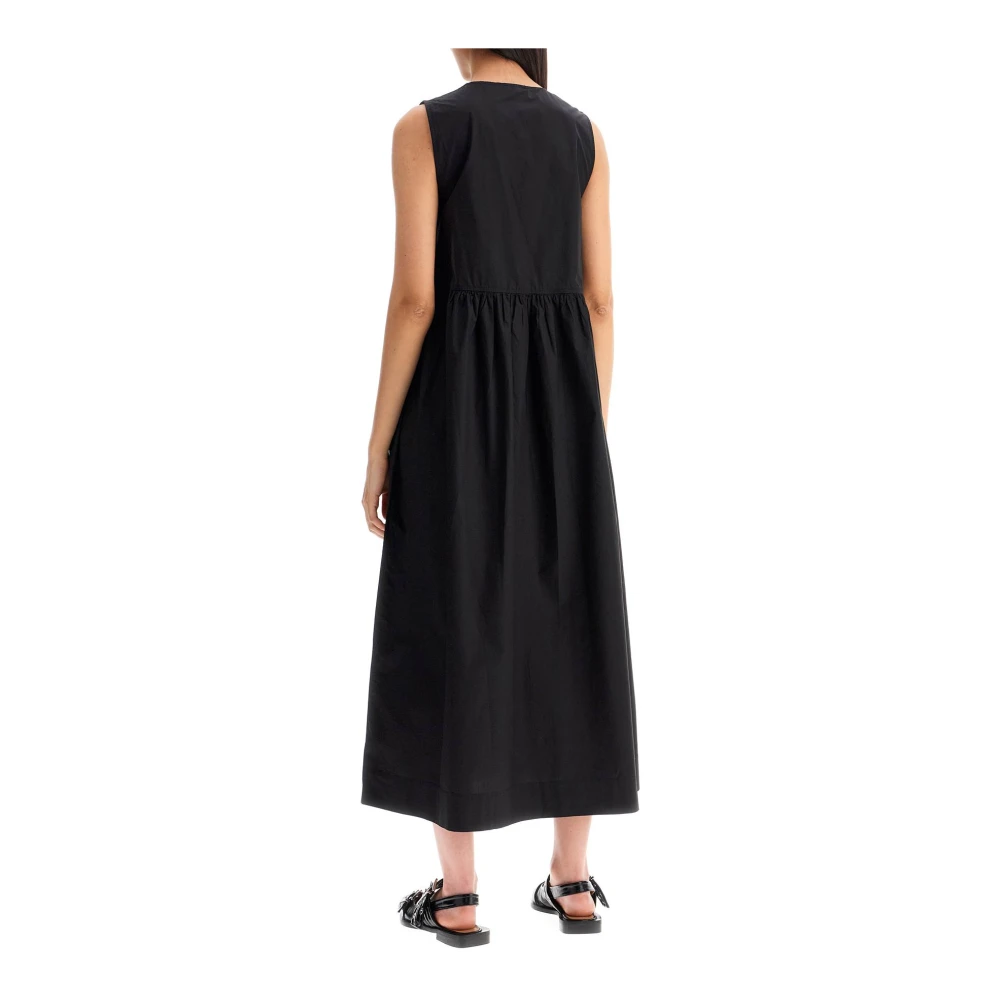 Ganni Katoenen Poplin Strikkoord Jurk Black Dames