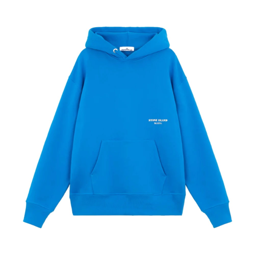 Stone Island Oversized Cotton Fleece Hoodie - Marina Blue, Herr