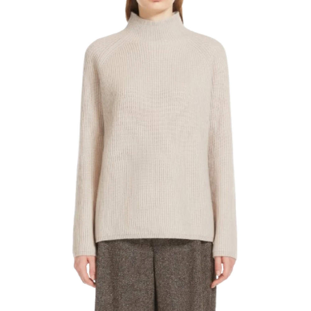 Max Mara Ecru Wollen Trui Engelse Rib Stijl Beige Dames