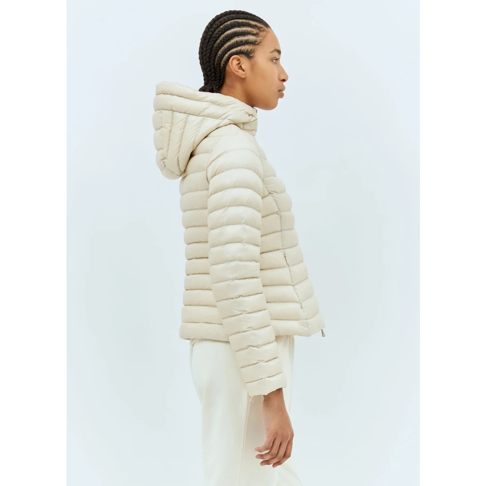Moncler Gewatteerde Korte Donsjas met Capuchon Beige Dames