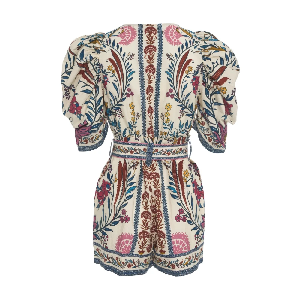 Farm Rio Beige Bloemen Jumpsuit met Pofmouwen Multicolor Dames