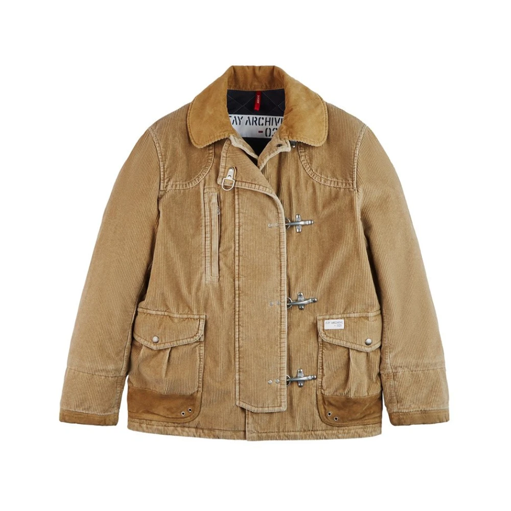 Fay Beige Fluwelen Jas met Knoopsluiting Beige Heren