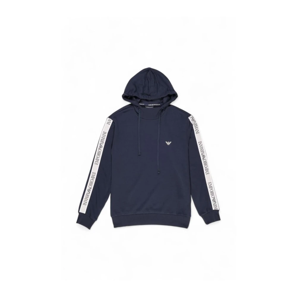 Emporio Armani Geribbeld katoenmix capuchontrui Blue Heren
