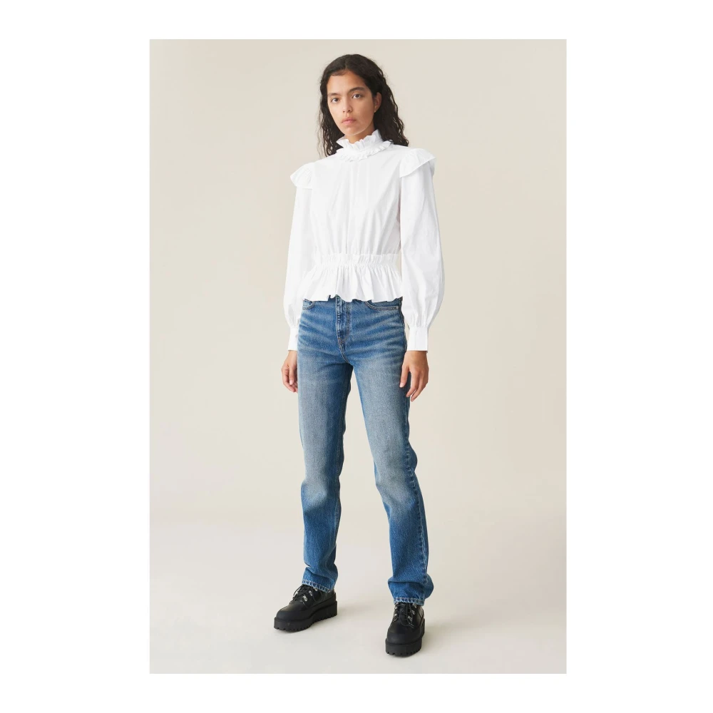 Ganni Gerimpelde Katoenen Blouse White Dames