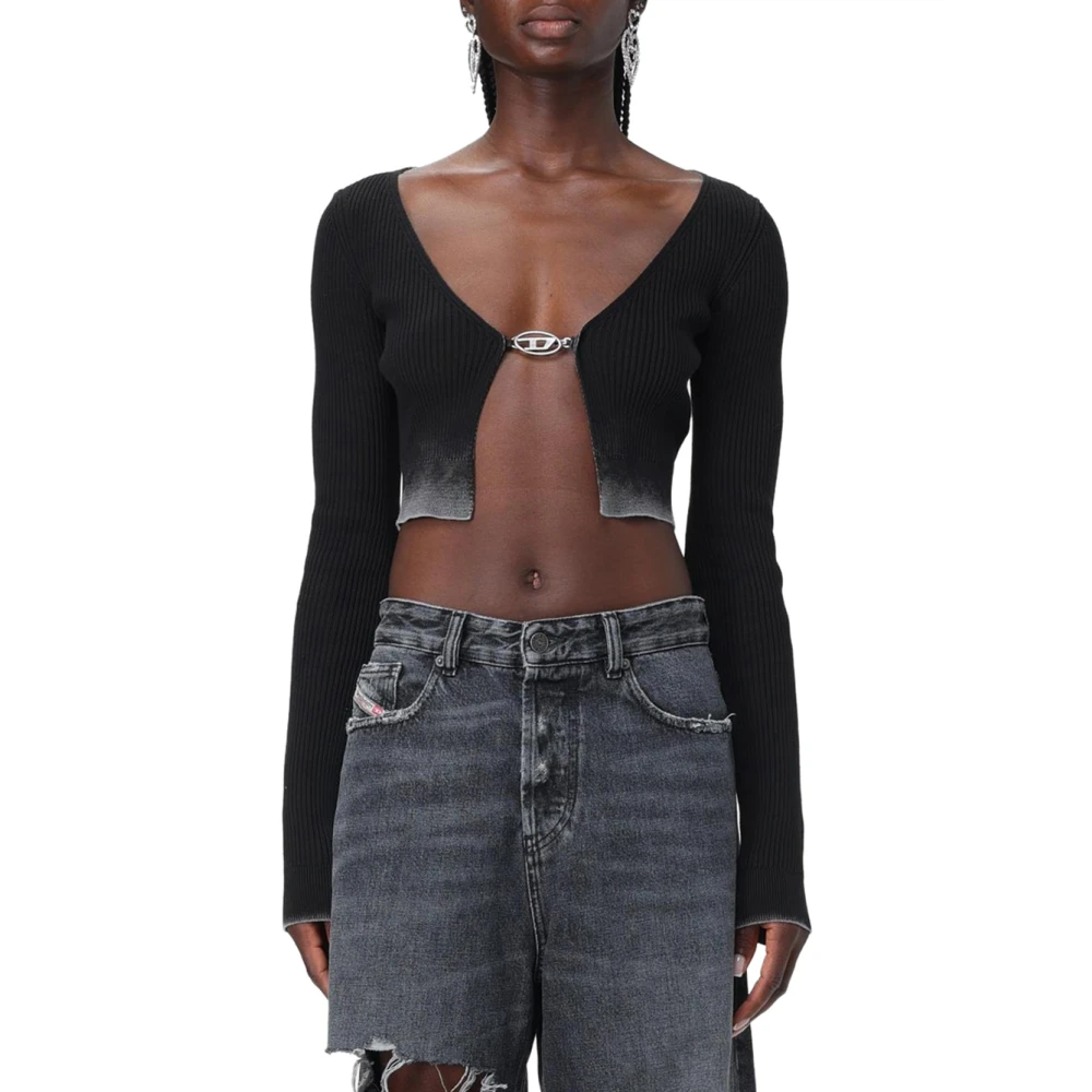 Diesel Zwarte Organische Katoenen Ribgebreide Vest Black Dames