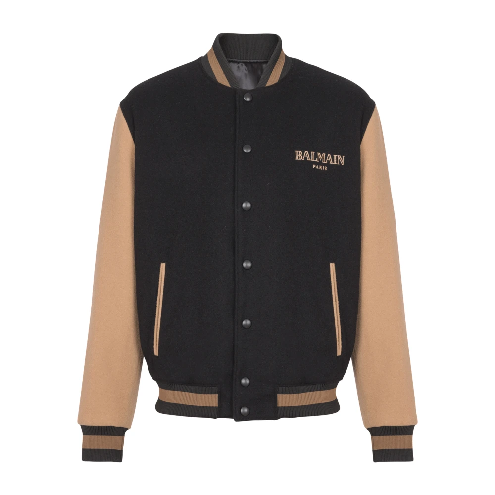 Balmain Tweekleurige wol en kasjmier varsity jack Multicolor Heren