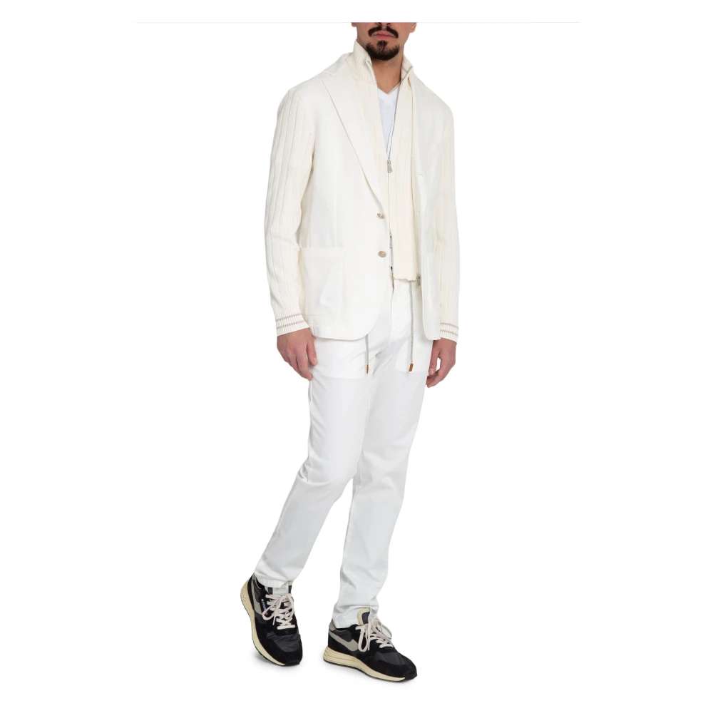 Eleventy Bianco Elastische Joggerbroek met Zijstrepen White Heren