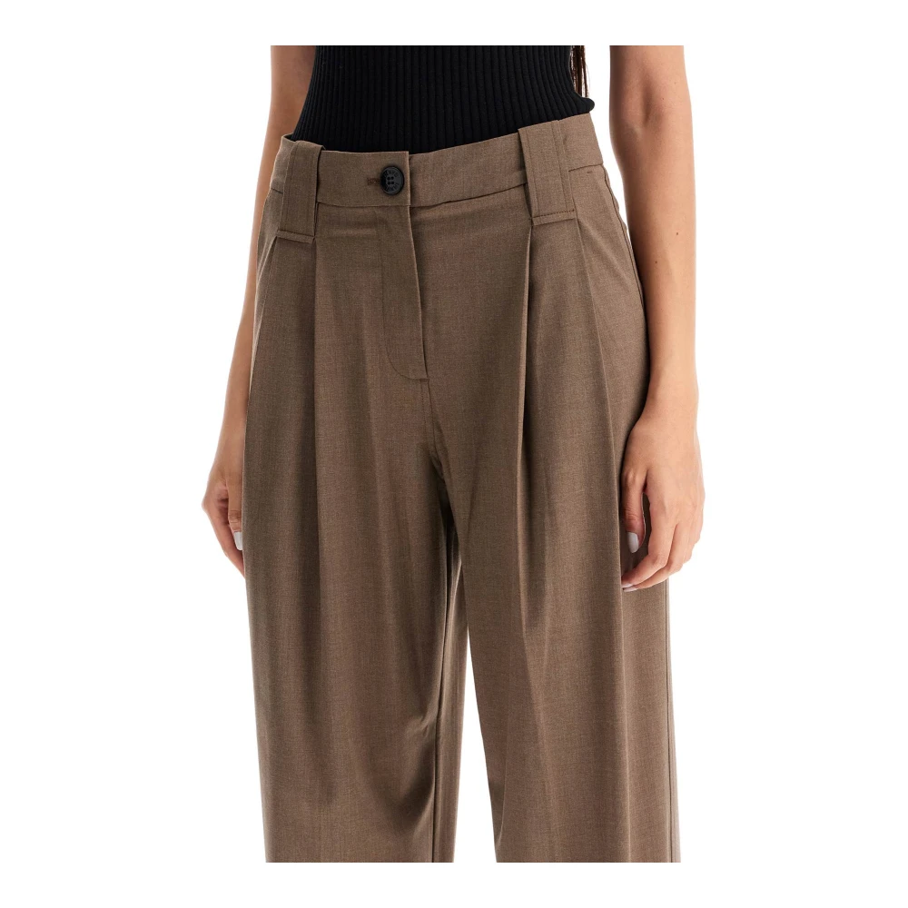 Ganni Hoge Taille Wijde Broek Brown Dames