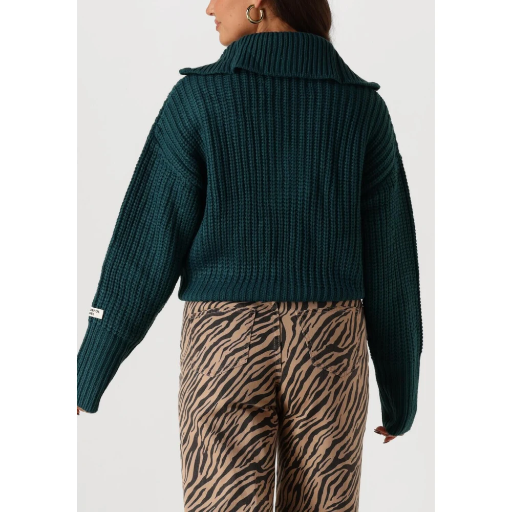Colourful Rebel Groene Gebreide Zip Pullover Green Dames