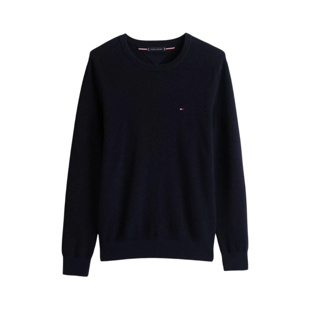 Tommy Hilfiger Gestructureerde Katoenen Trui met Ronde Hals Blue Heren