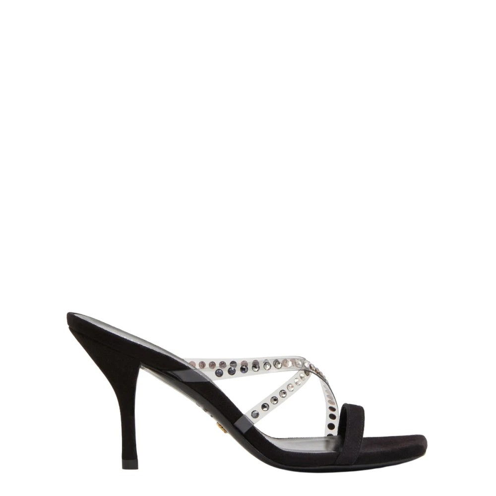 Stuart Weitzman Women's Black Crystal Slide Heeled Mule