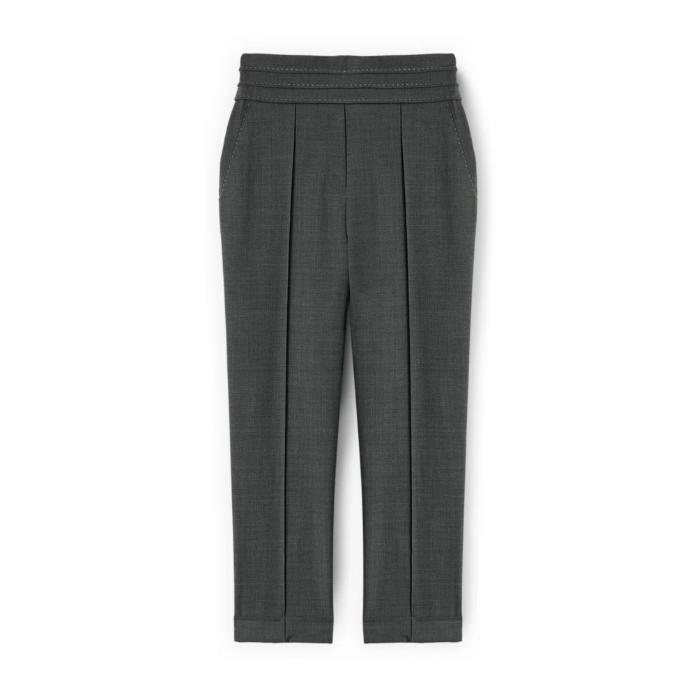 Motivi Vrouw Grijs Broeken Dames, 2XS, Wol, Cigarette Broek Met Sierstiksels