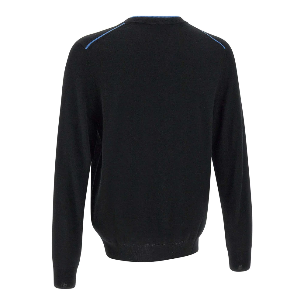 Paul Smith Zwarte wollen trui met candy-blauwe piping Black Heren