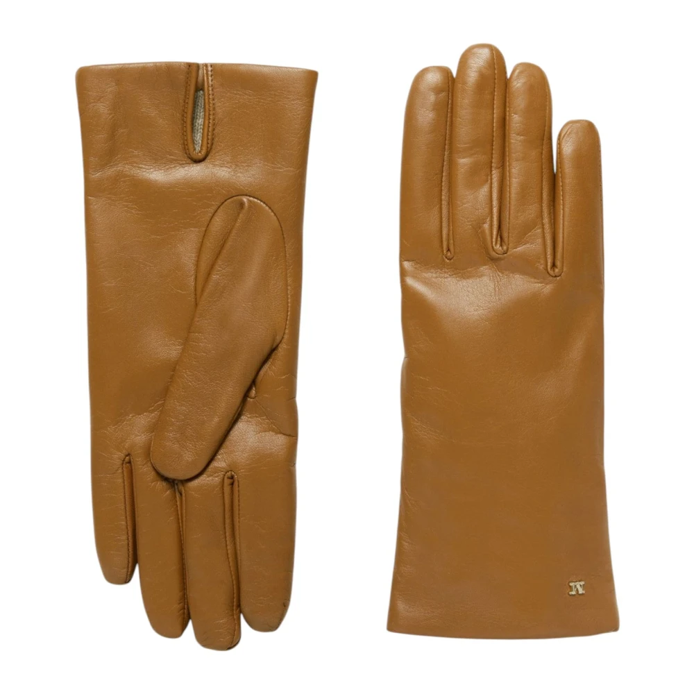 Max Mara Nappa Lambskin Korte Handschoenen Metalen Monogram Brown Dames