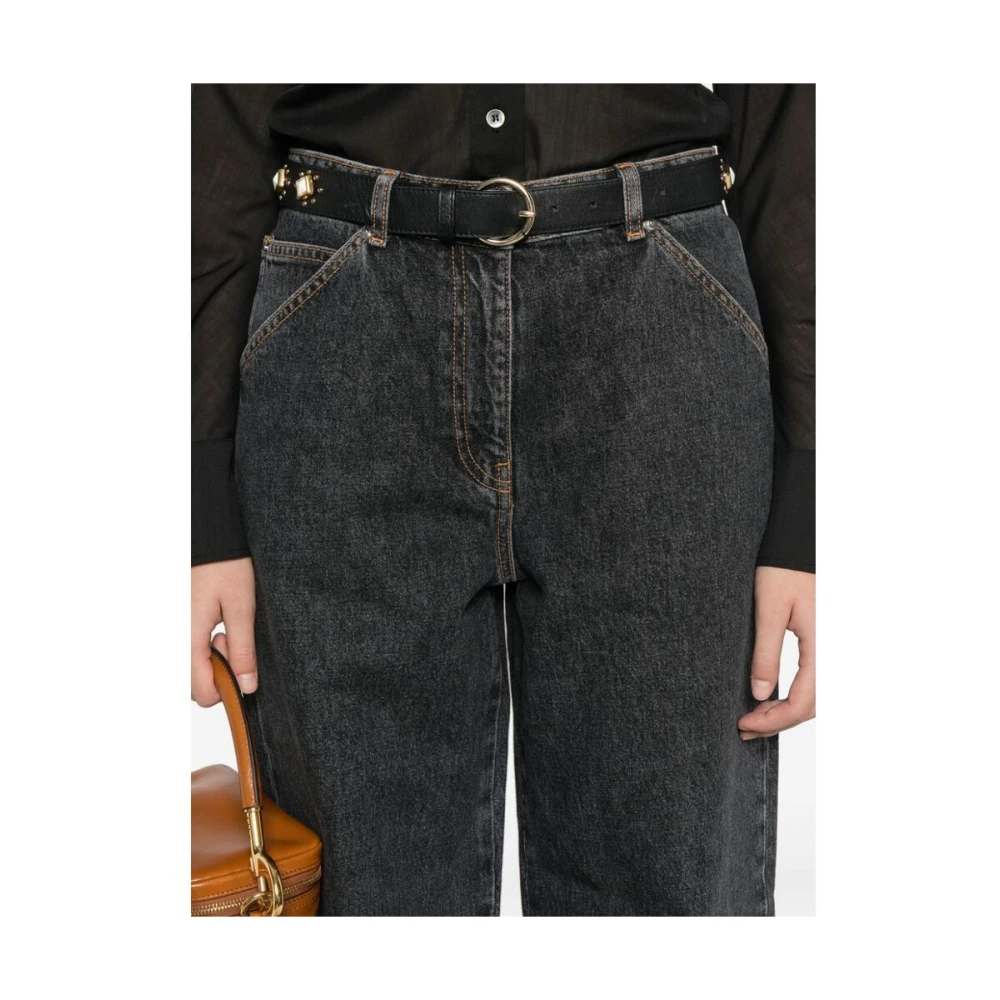 IRO Zwarte Stonewashed Denim Wide Leg Jeans Black Dames