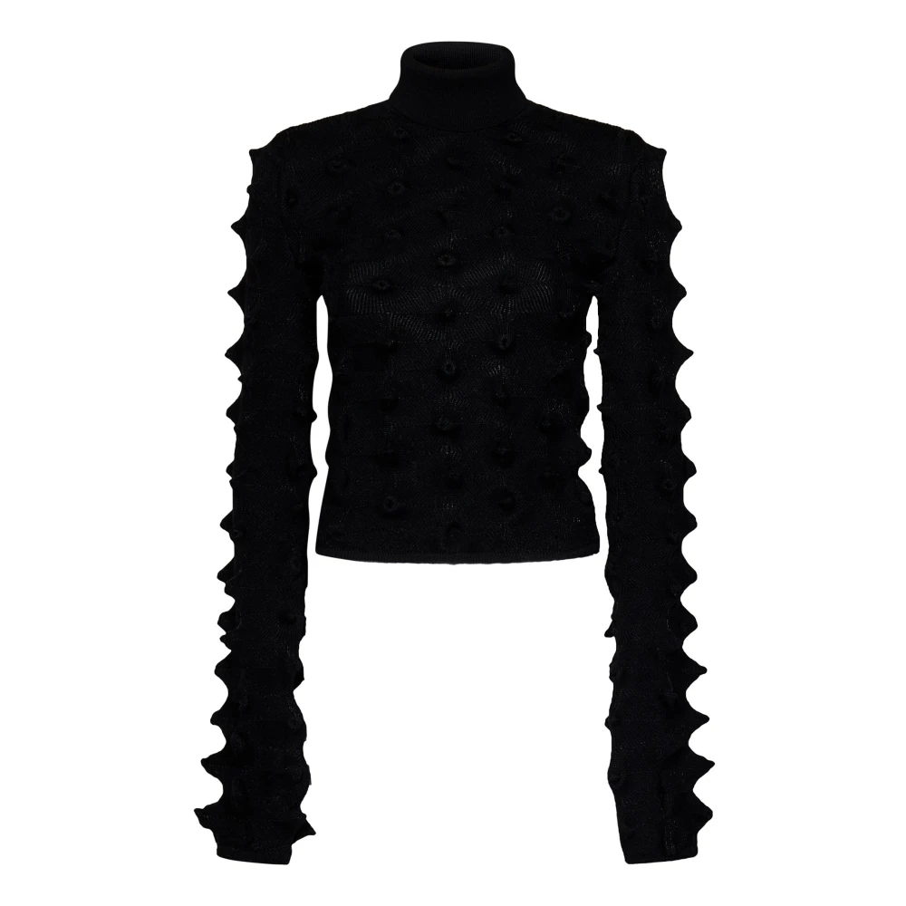 Ambush Zwart Wolblend Cropped Turtleneck Sweatshirt Black Dames