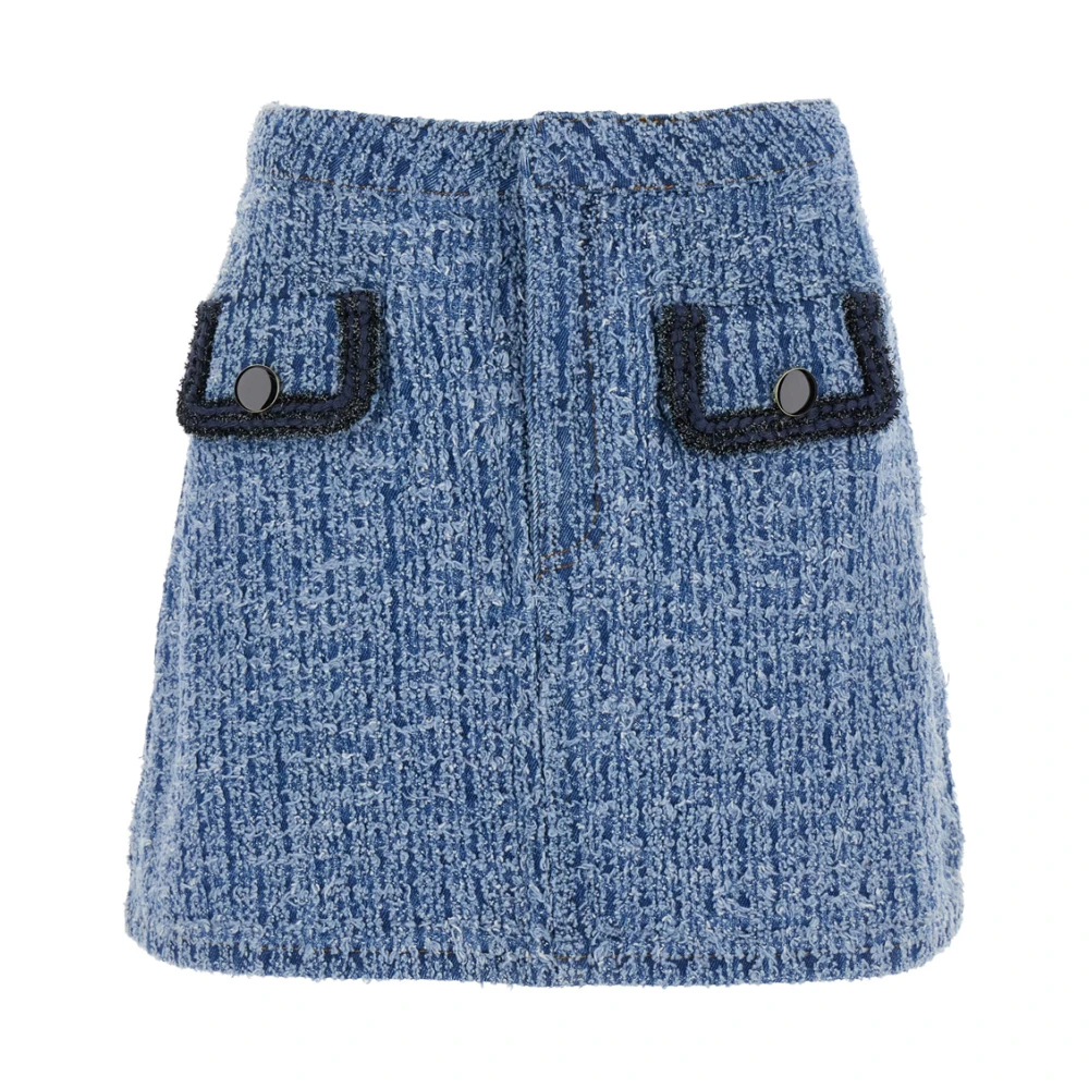 Self Portrait Gestructureerde Denim Mini Rok Blue Dames