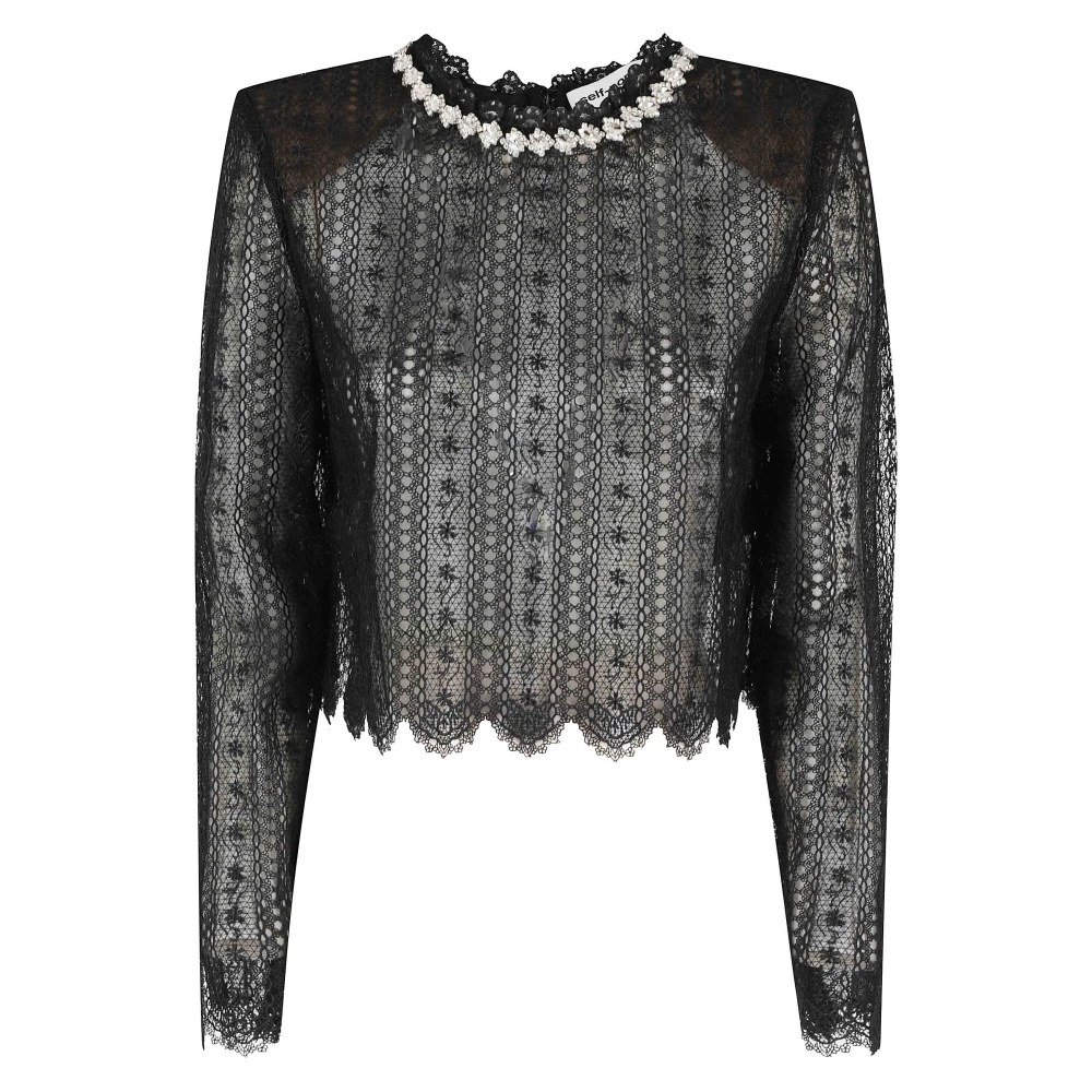 Self Portrait Women's Black Organza Lace Top