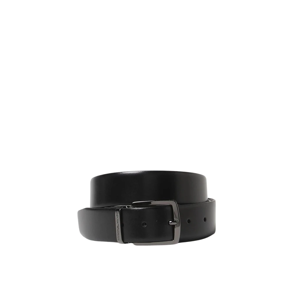 Emporio Armani Men's Black Leather Belt With Buckle