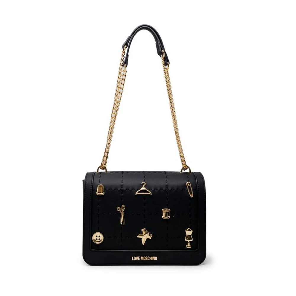 Love Moschino Gestructureerde polyurethaan handtas voor vrouwen Black Dames