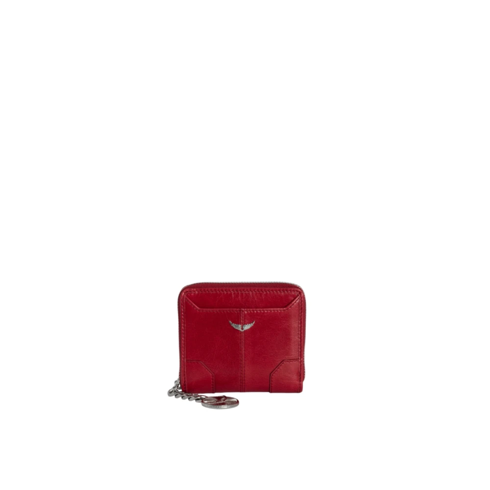 Zadig & Voltaire Rode leren vintage portemonnee met ketting Red Dames