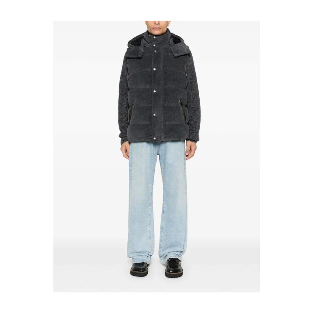 Hugo Boss Gewatteerde Ribfluwelen Jas met Capuchon Gray Heren