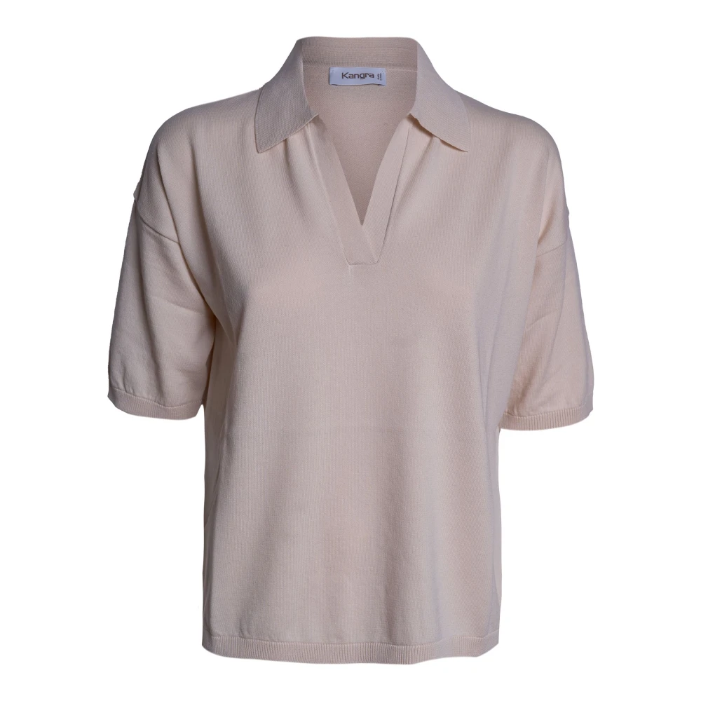 Kangra Women's Beige V-Neck Knitwear, S, Polo Aperta Top