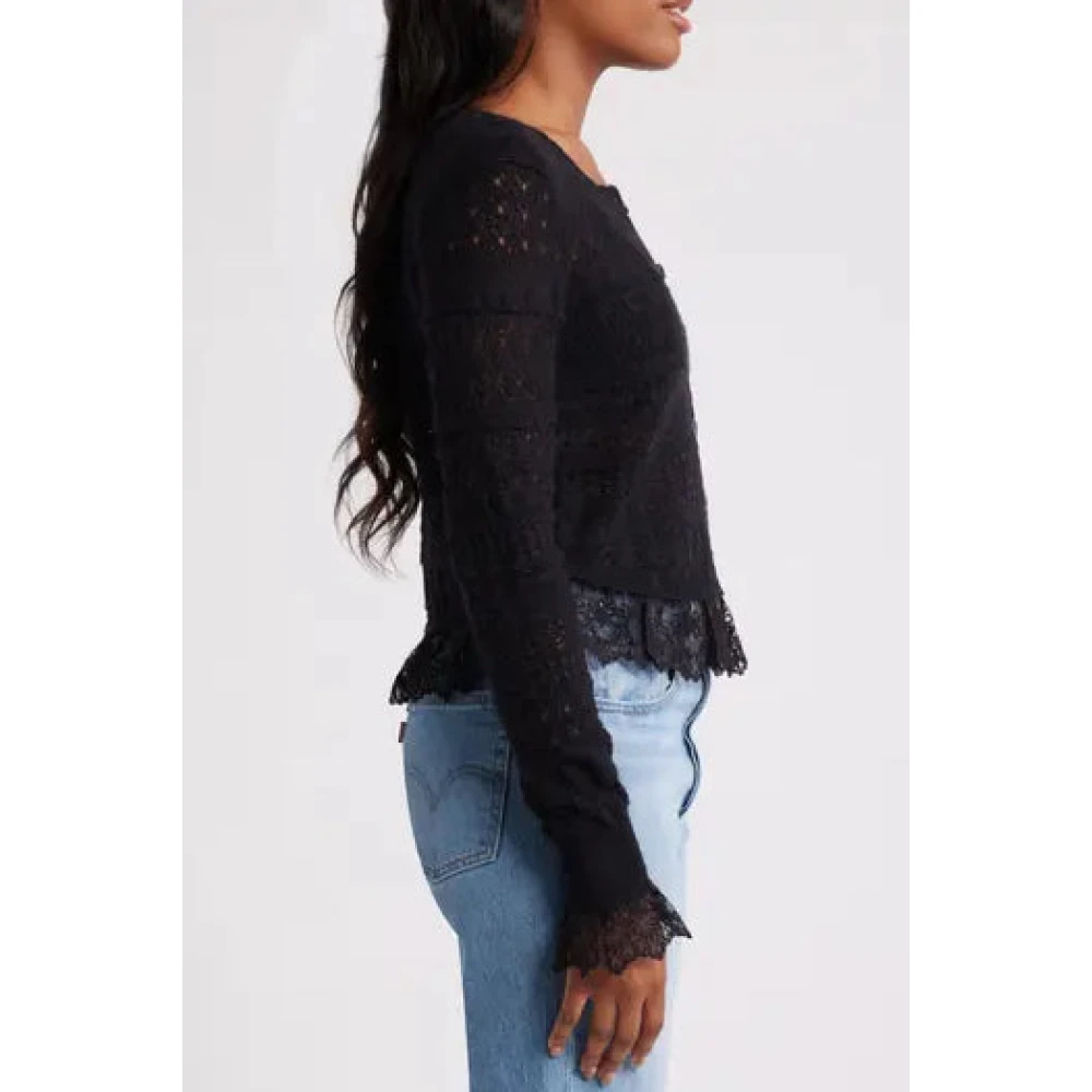 Loveshackfancy Geborduurde Kant Crop Vest Black Dames