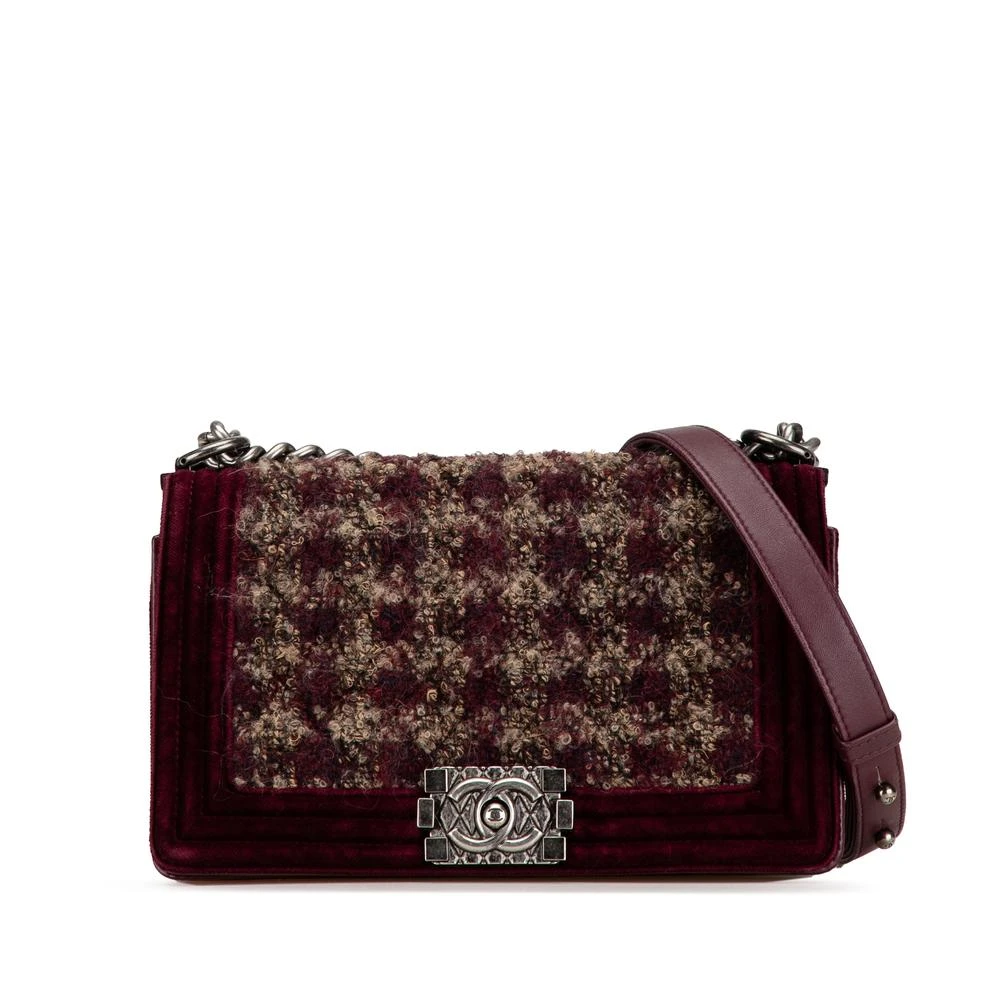 Chanel Vintage Women's Burgundy Pre-Owned Chanel 19 Tweed Velvet Shoulder Bag