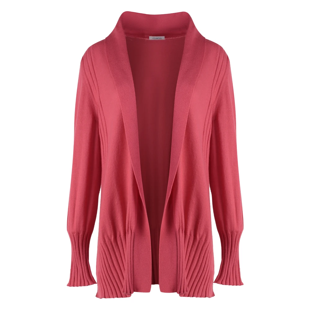 Malo Lyxig Cashmere Cardigan med Ribbade Kanter Red, Dam