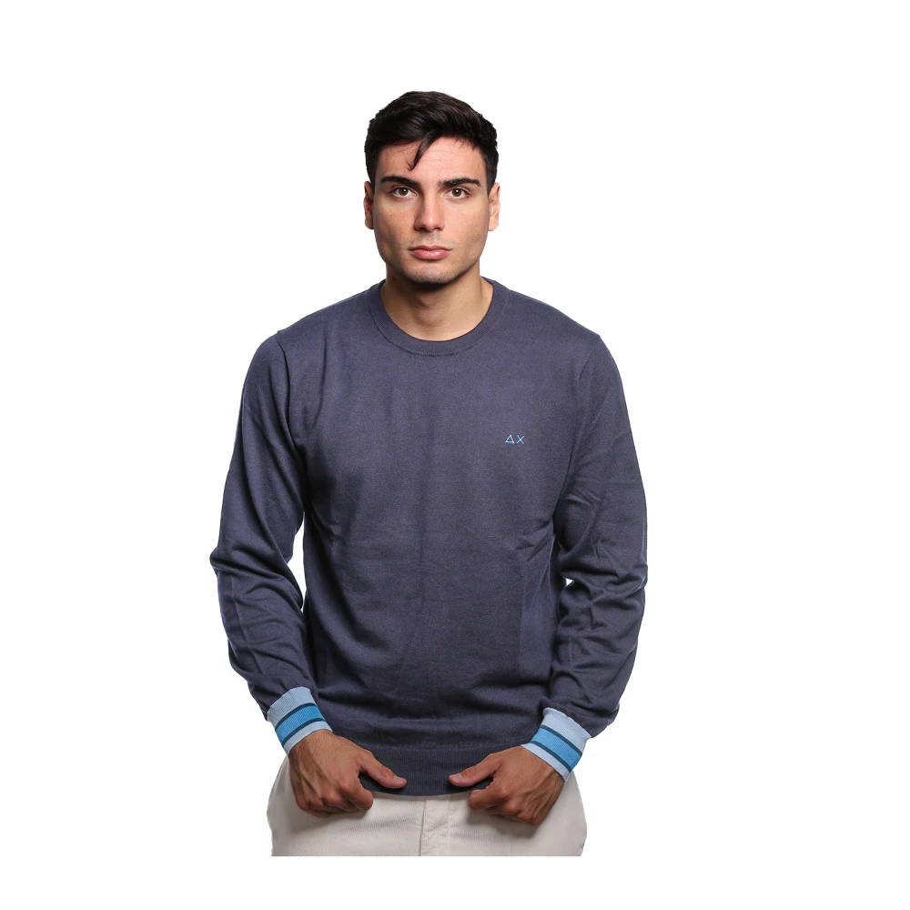 Sun68 Blauwe Merino Wol Katoen Trui Blue Heren