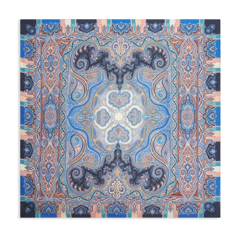 ETRO Blauwe Geometrische Zijden Kasjmier Sjaal Multicolor Dames