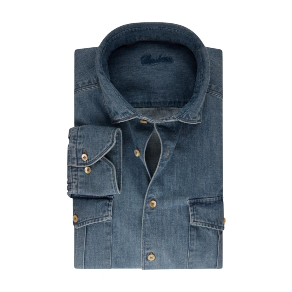 Stenströms Denim Body Shirt met Borstzakken Blue Heren